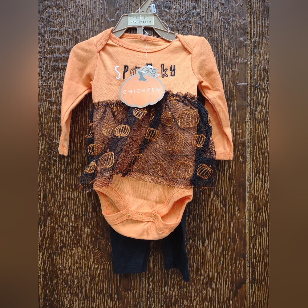 Chickpea Orange Black 2 Piece Halloween Outfit Baby 3-6 m
